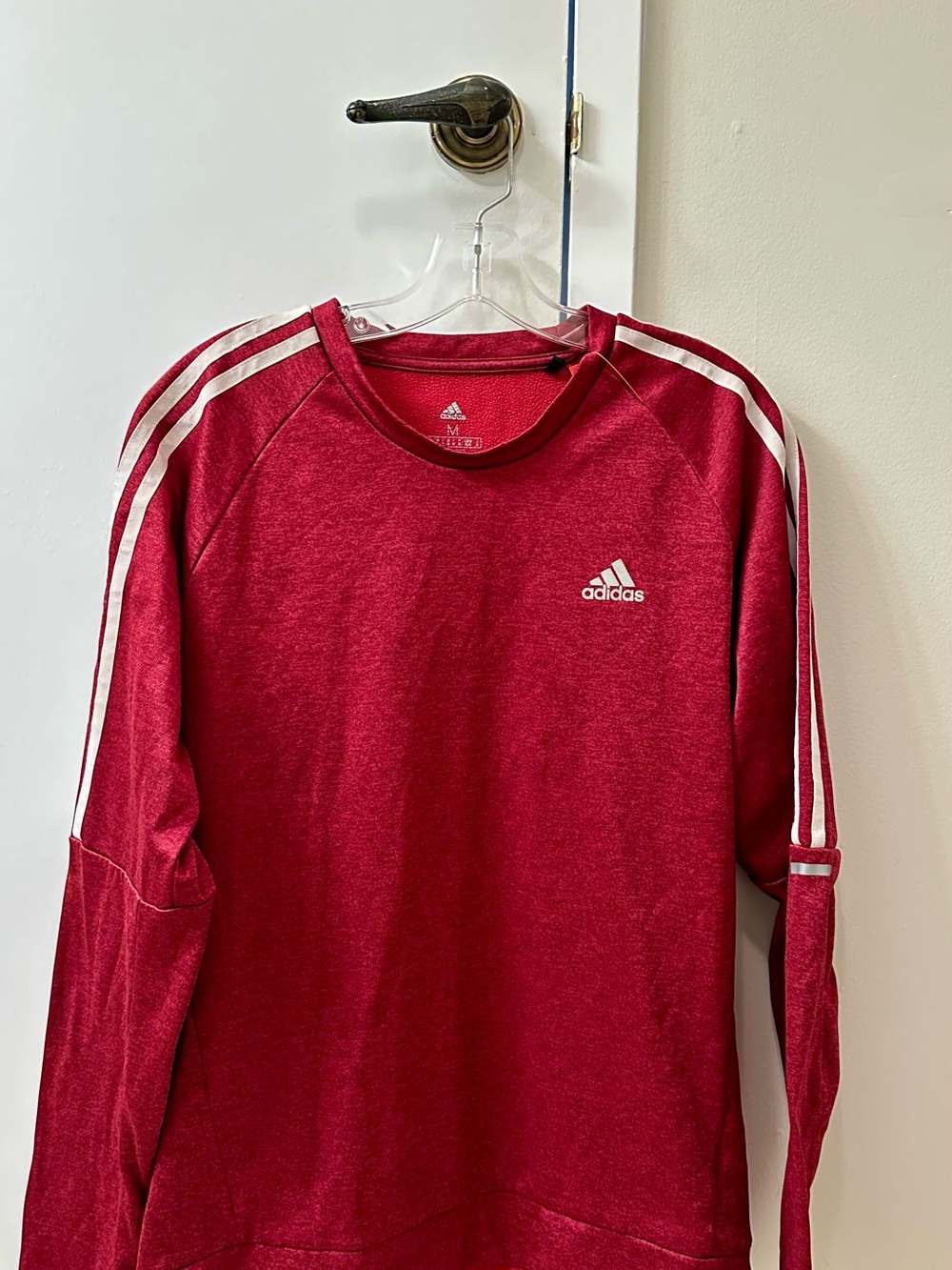 adidas Mens’ Red Crew Sweatshirt with White Stripes